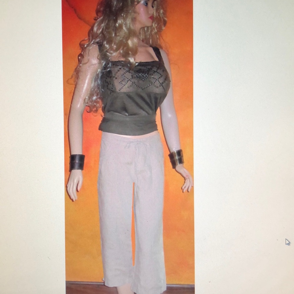Victoria's Secret Beige Linen Cropped Pants 2 NEW!